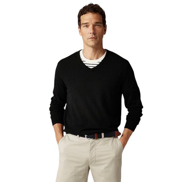 J.Crew Merino Wool V-Neck Sweater Black Size L AD337 100% Wool Lightweight - Picture 1 of 8